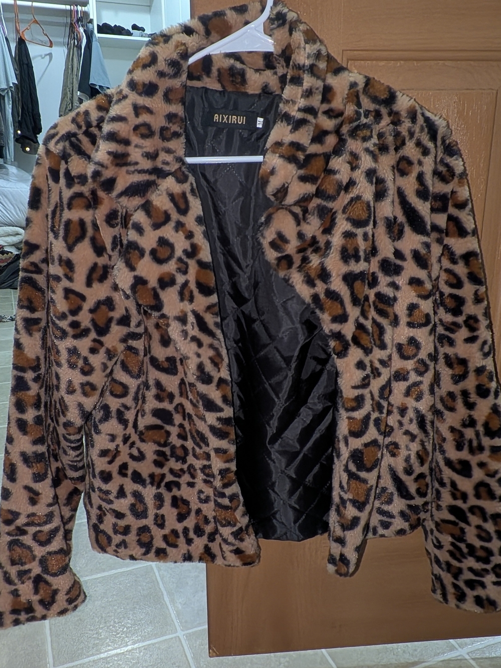 Leopard Print Faux Fur Teddy Jacket - Brown/Black